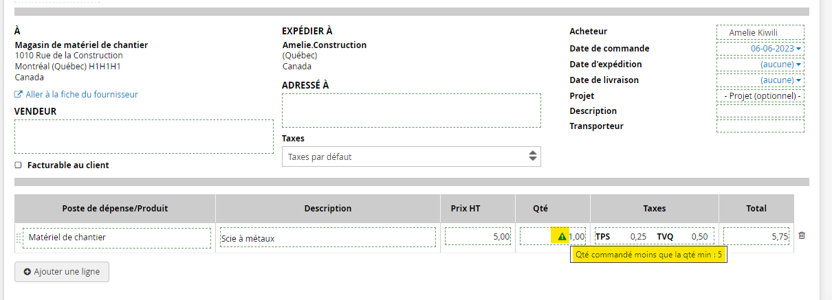 quantité minimum d'achat