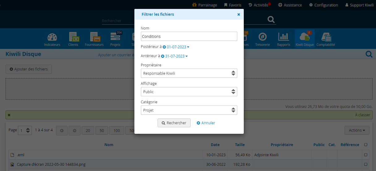 Partage de documents dans le logiciel