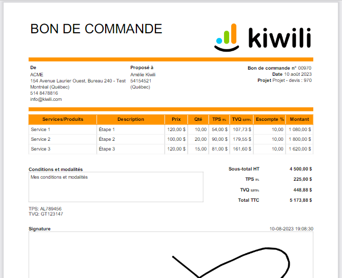 Bon de commande client exemple