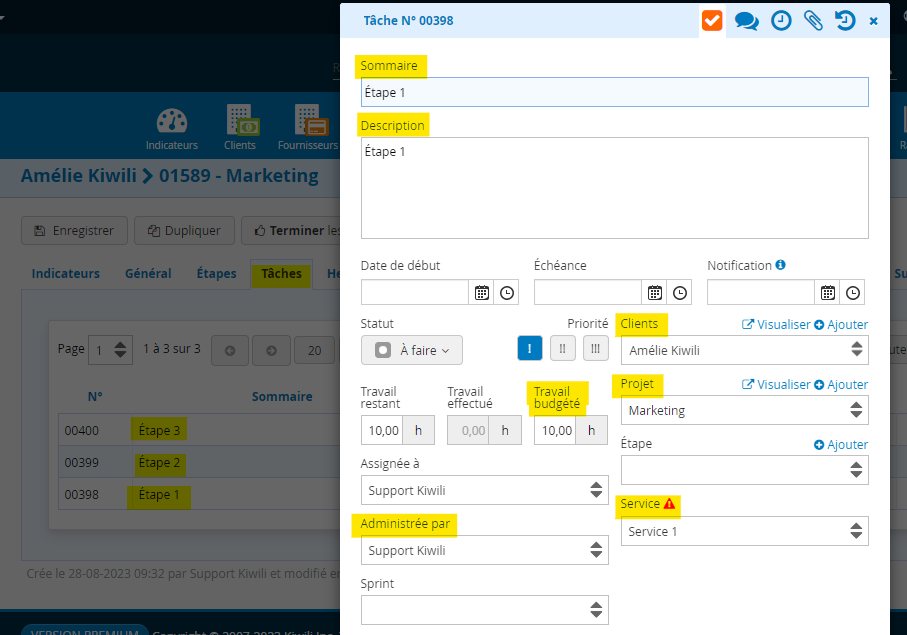 Conversion devis en projet taches contenu