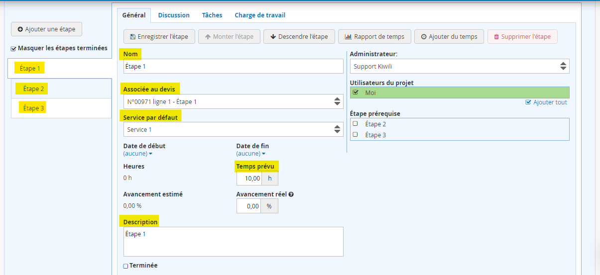 Conversion d'une soumission en projet étapes