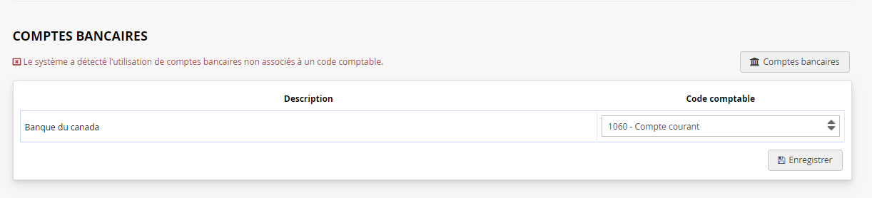 Comptes bancaire configuration comptabilité