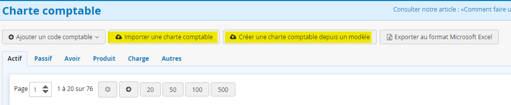 Importation de la charte comptable logiciel