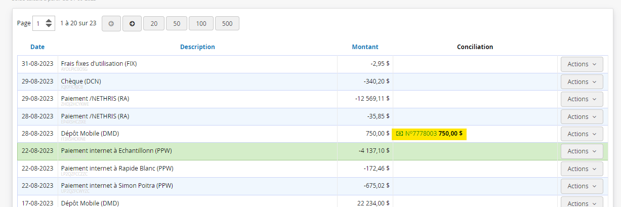 Conciliation lien vers la facture