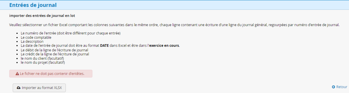 Importation des entrées de journal en lot