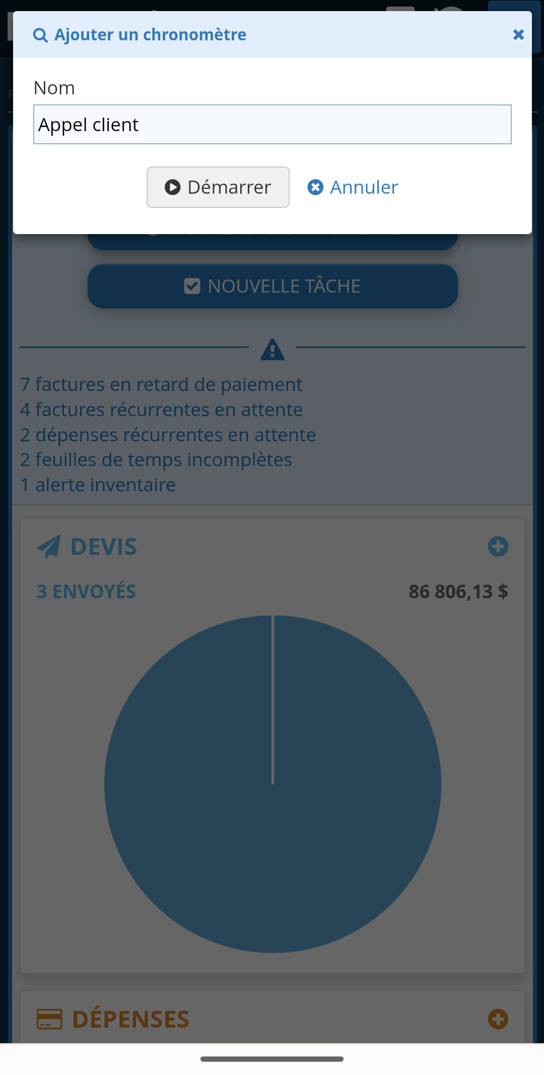 Nouveau Chronomètre Entrée de temps application mobile logiciel