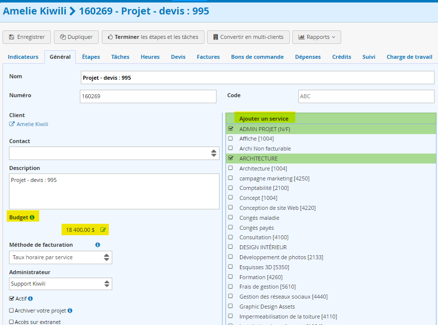 Conversion d'un devis en projet etapes