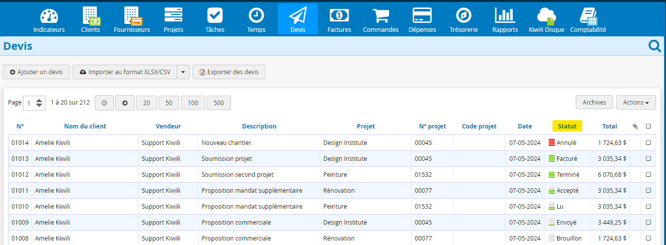 automatisation des processus suivi des statuts en ligne