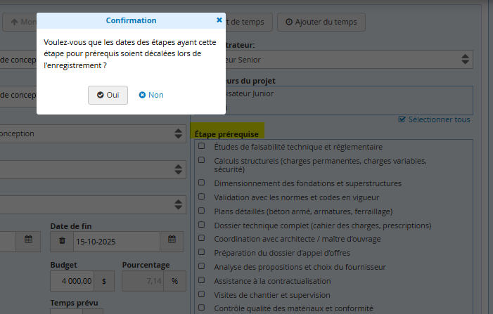 Changement de date en fonction des étapes prérequises