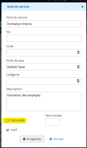 Configuration services non facturable logiciel Kiwili