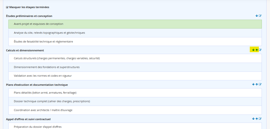 Organisation des groupes d etapes