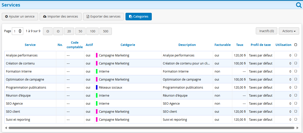 Services facturable et non facturable liste