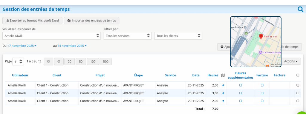 Logiciel Construction geolocalisation temps