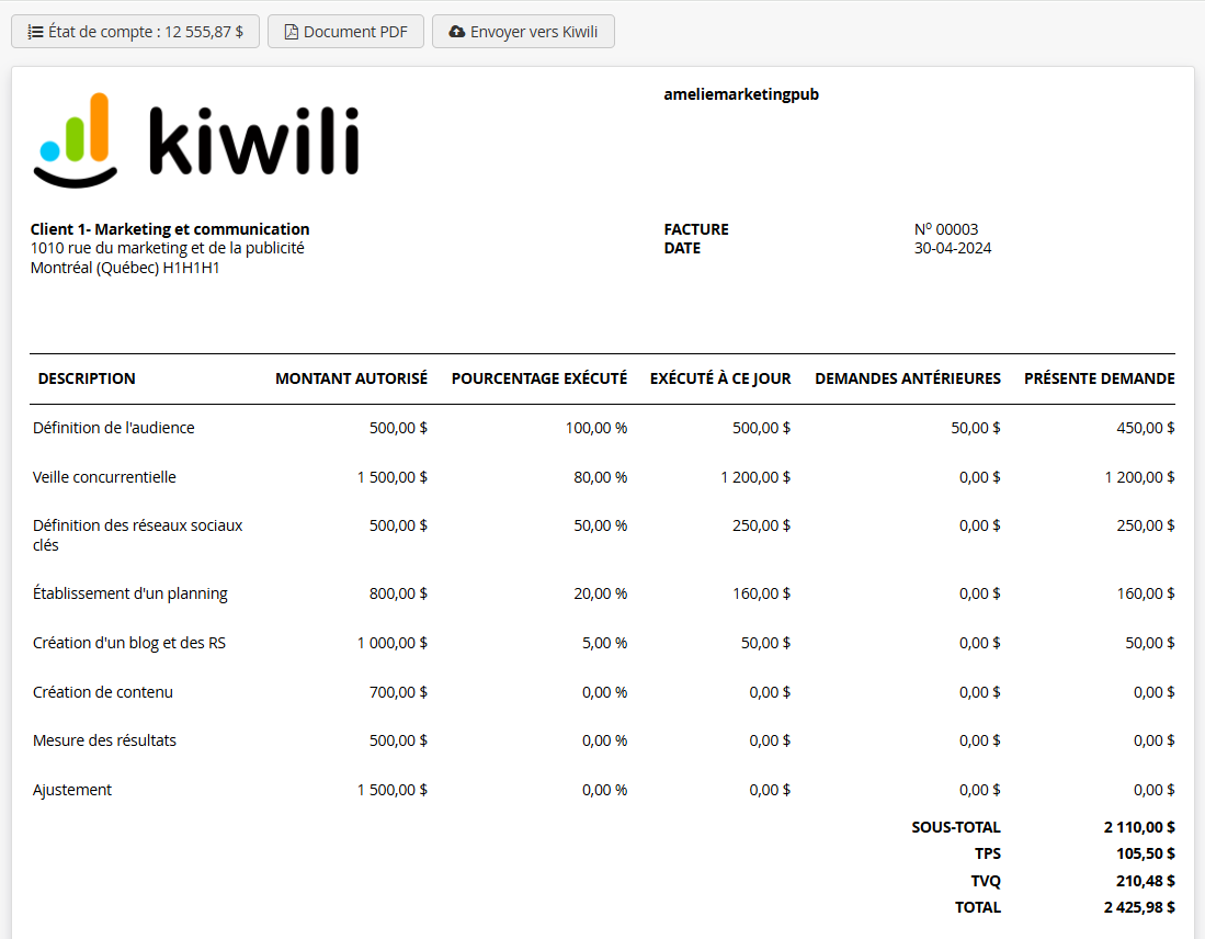 Facture a avancement progressive agences marketing web