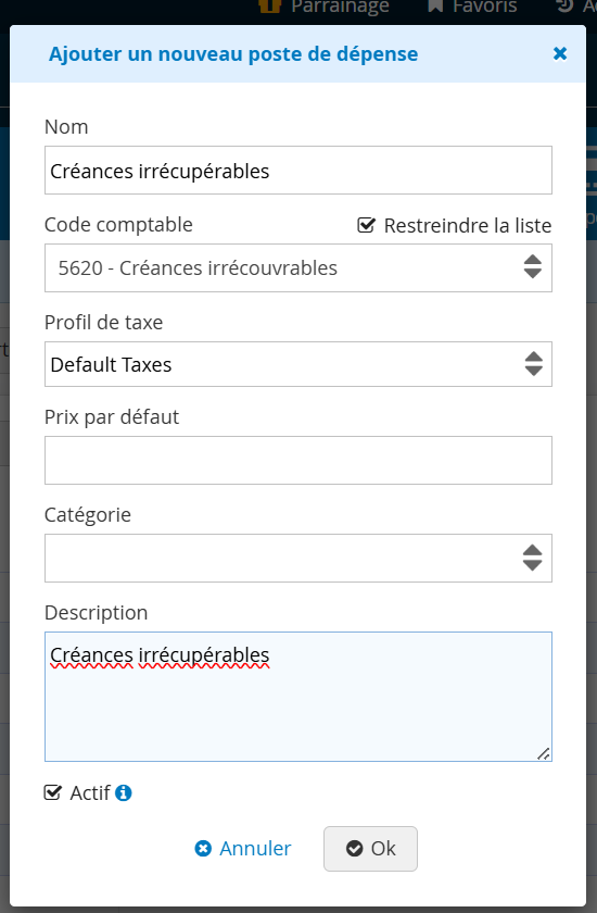 Mauvaise créance code comptable créances irrécupérables