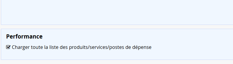 Charger l'ensemble de la liste de services produits et postes de dépenses