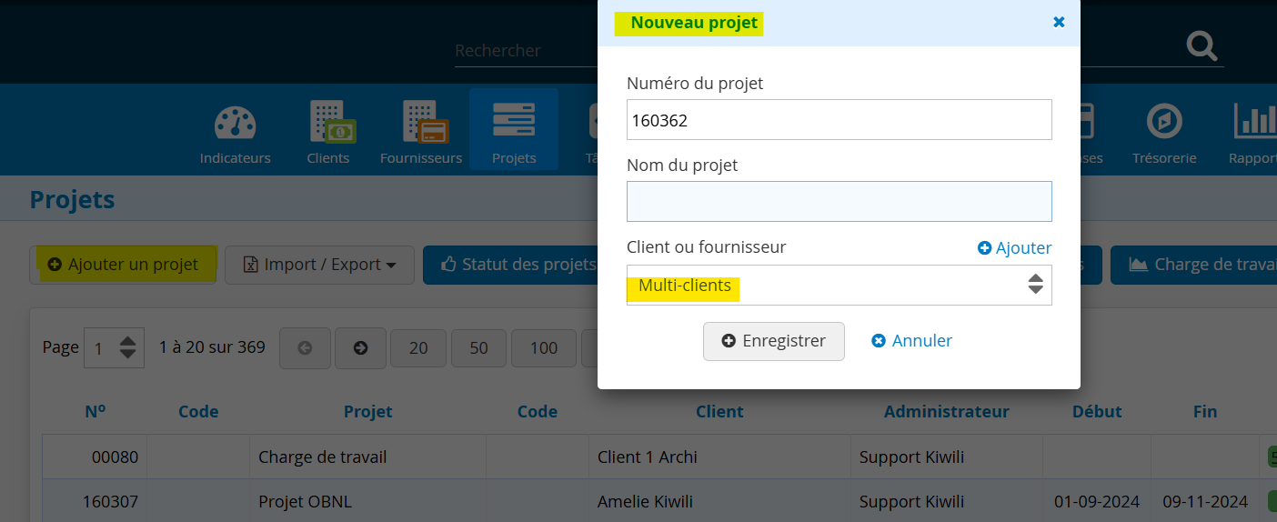 Ajout nouveau projet multi-clients