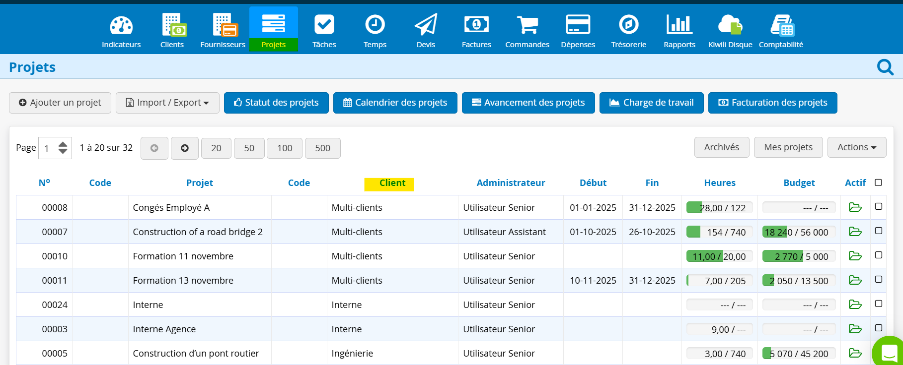 Liste des projets