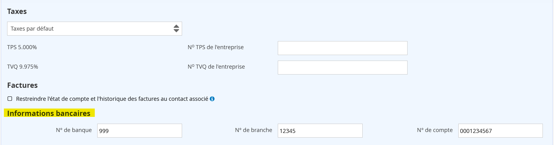 Fournisseur informations bancaires