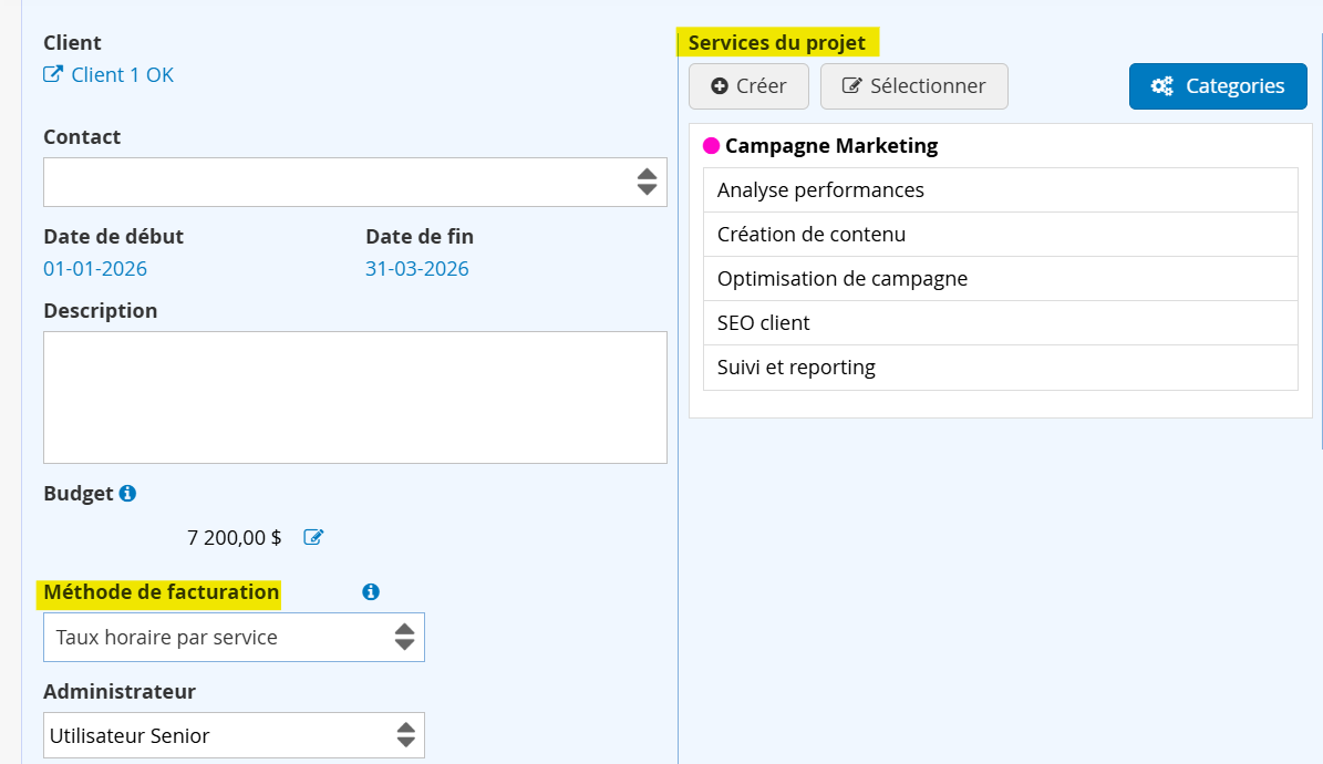 Methode de facturation taux par services
