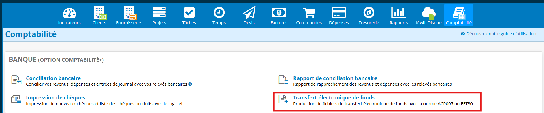 Transfert électronique de fonds Logiciel comptable Kiwili