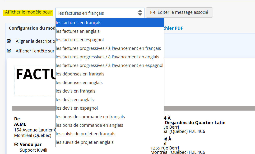 Devis factures et document anglais francais espagnol